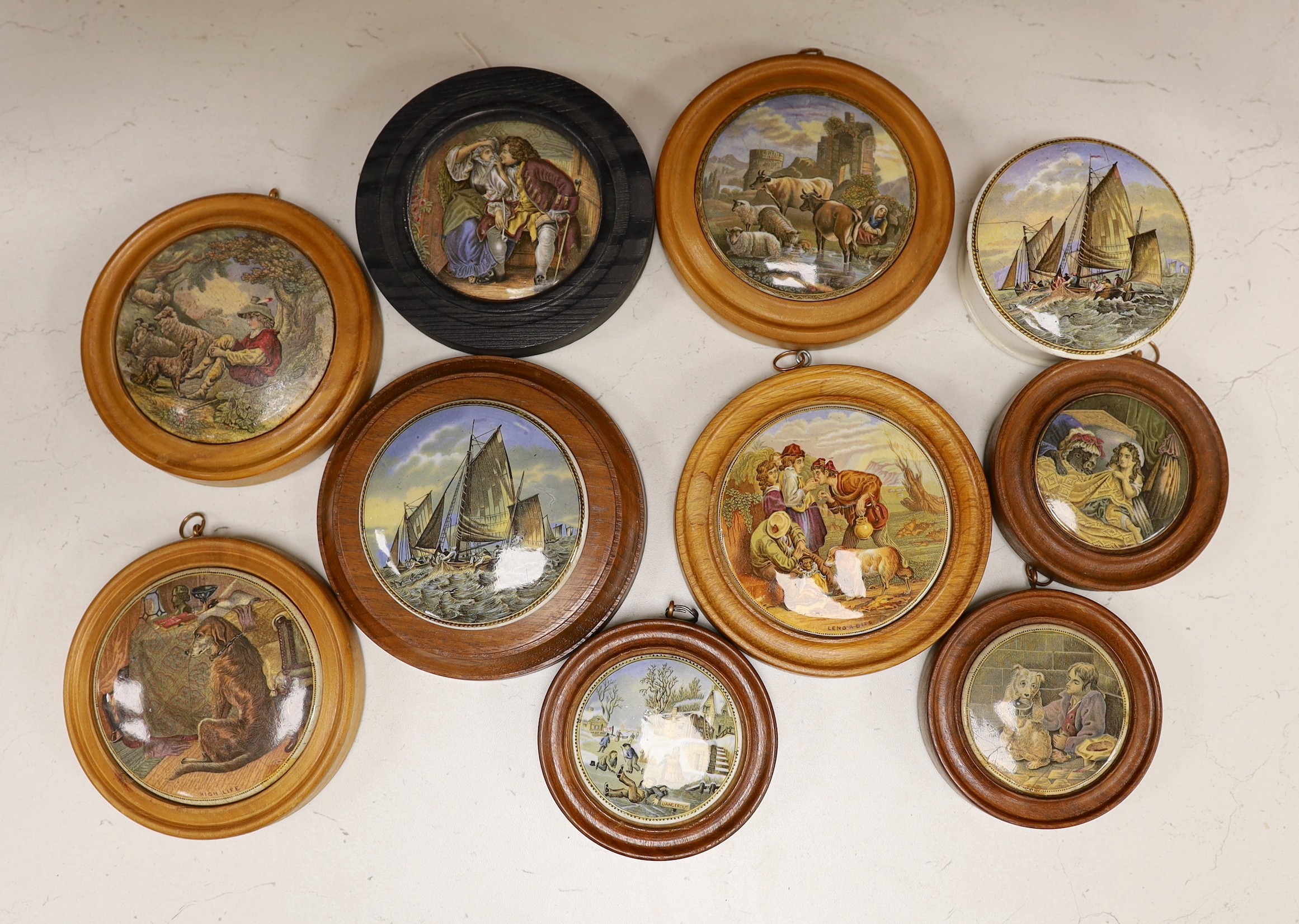 A selection of ten various Victorian pot lids